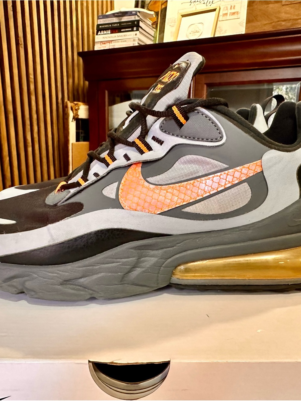 Nike Air 270 React Sneakers in Wolf Grey/Total Orange-Black “Winter” - Picture 2 of 7
